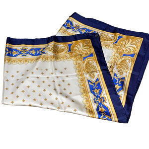 33x33 Longchamp baroque silk scarf Blue and Gold